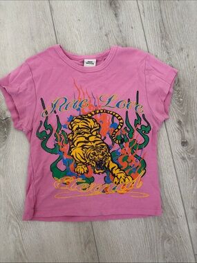 Urban Outfitters Pink Short-Sleeve Tee with Tiger Graphic
